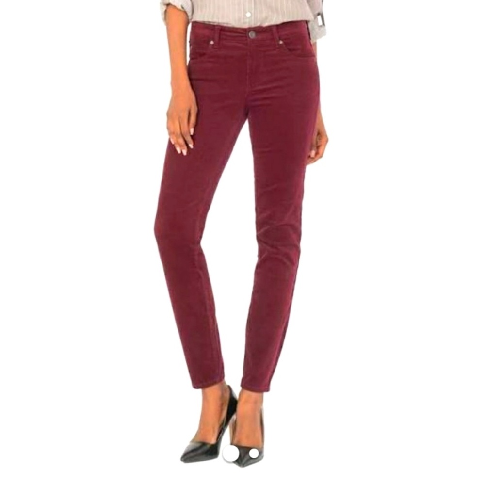 Kut From The Kloth Mia Toothpick Skinny Suede Velvet Pant Size 8 Cranberry